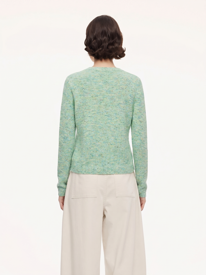 Melange Green Single Breasted Women Cardigan