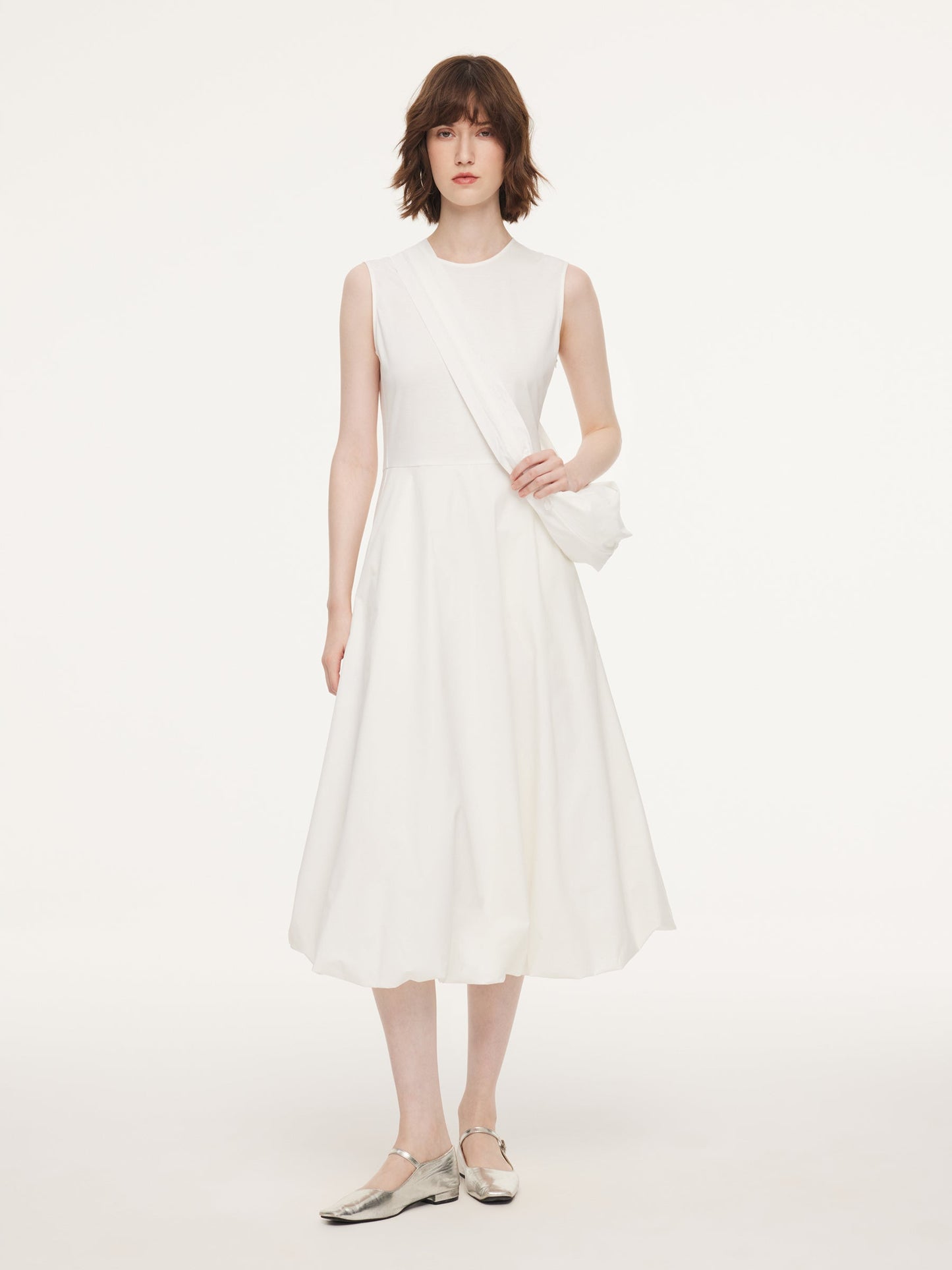 100% Cotton Bubble Hem Women Sleeveless Maxi Dress With Bag