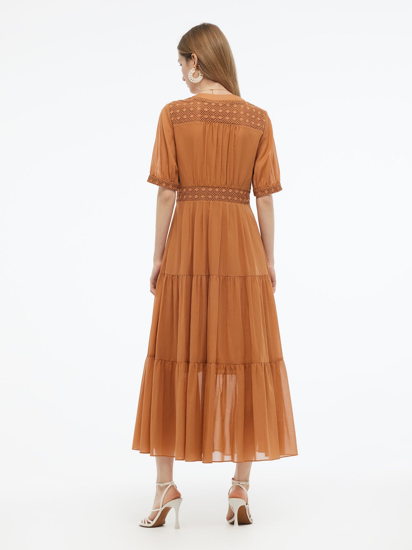 100% Cotton Patchwork Lace Embroidered Women Maxi Dress