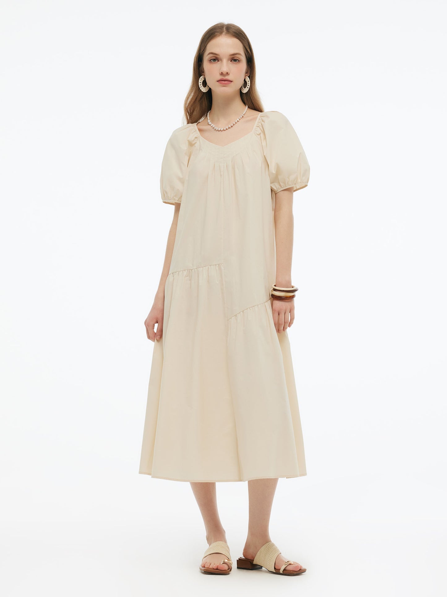 100% Cotton A-Line Women Maxi Dress With Two Tie Belts