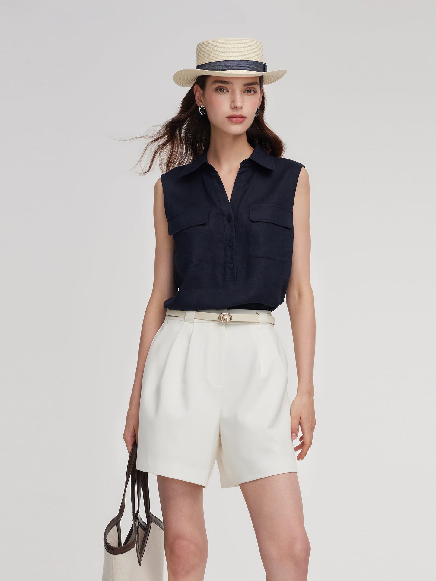 100% Linen Sleeveless Women Shirt