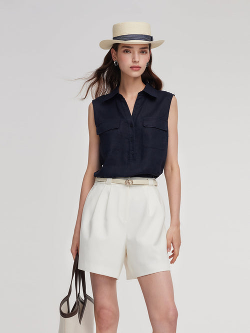 100% Linen Sleeveless Women Shirt