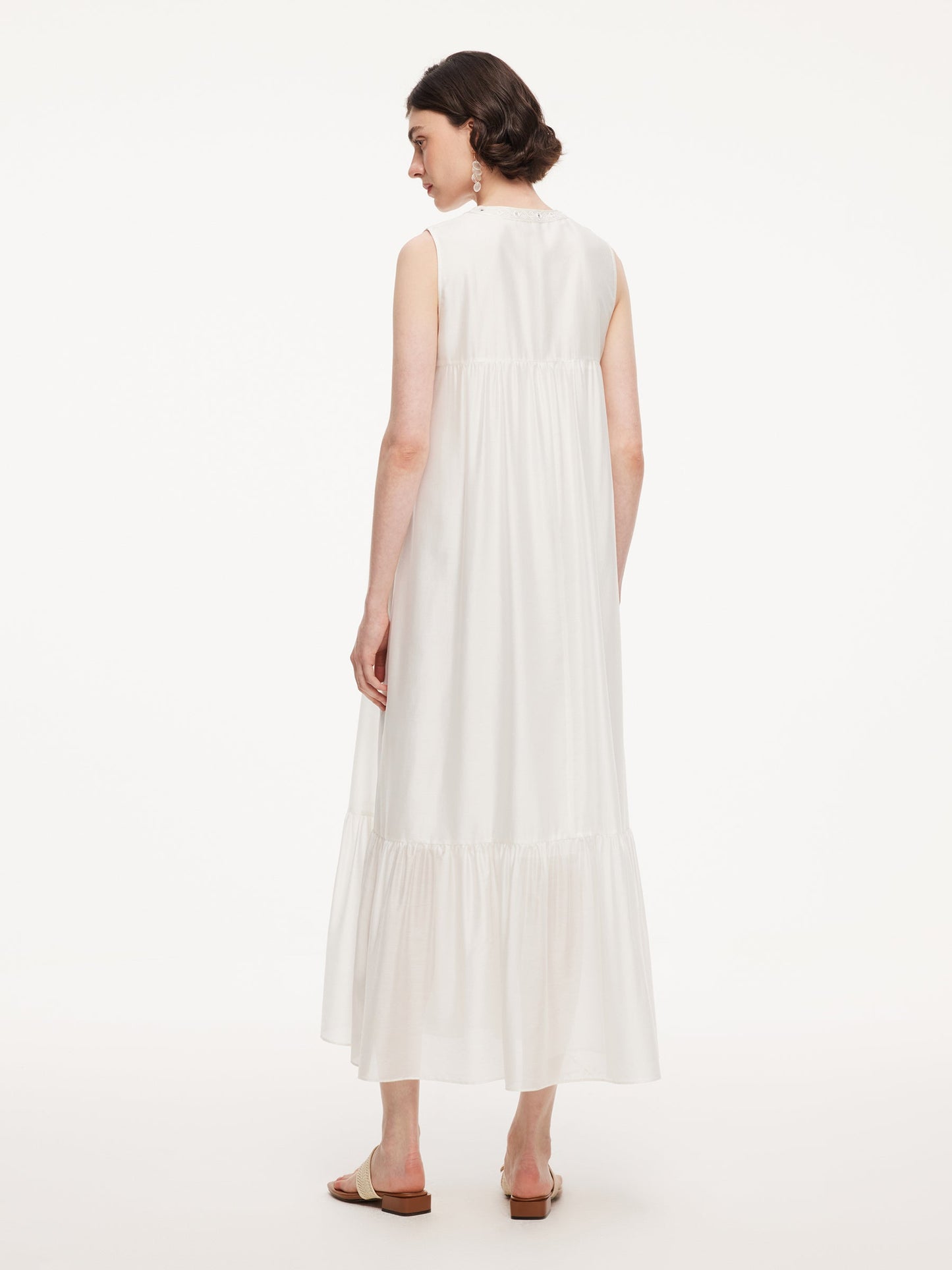 Tencel Blend Embroidered Women Sleeveless Maxi Dress
