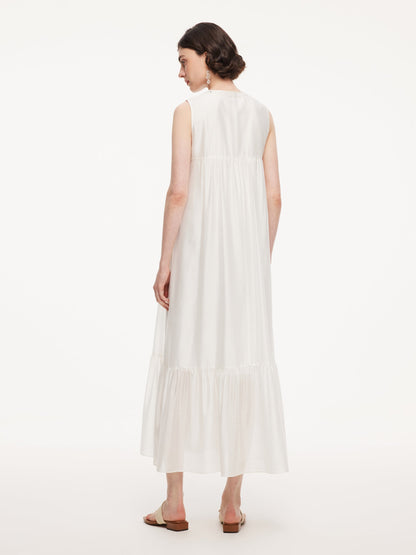 Tencel Blend Embroidered Women Sleeveless Maxi Dress