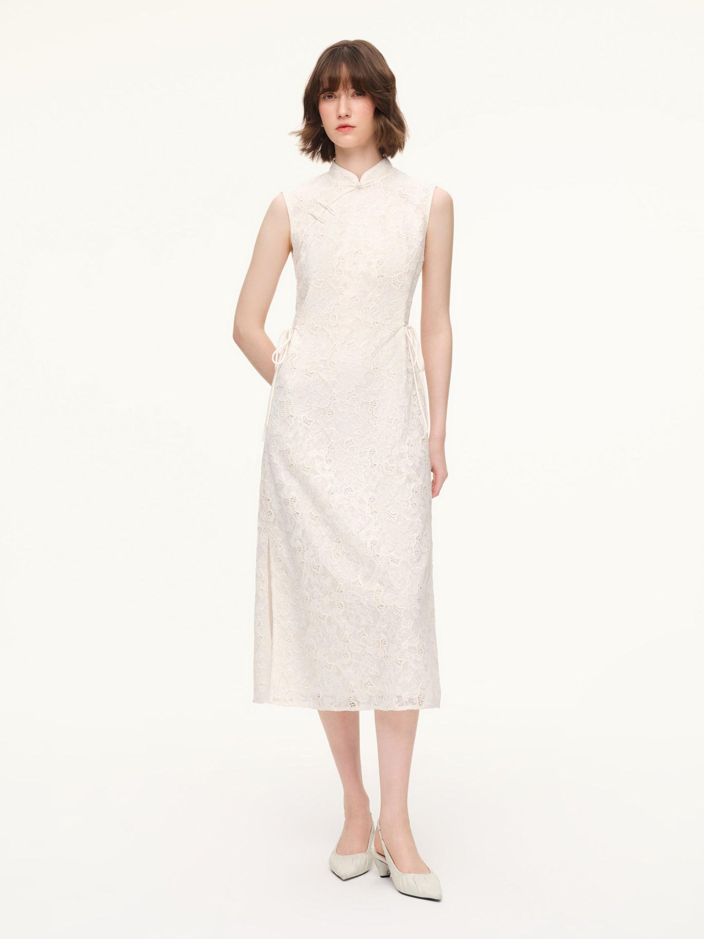 Lace Sleeveless Women Qipao Midi Dress