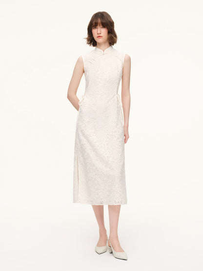 Lace Sleeveless Women Qipao Midi Dress