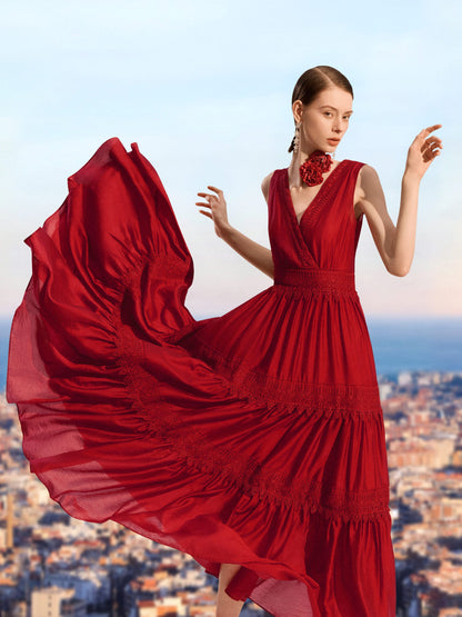Tencel Lace Trim Women Maxi Vest Dress