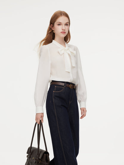 [Preview] Acetate Blend Lace Bow Tie Women Shirt