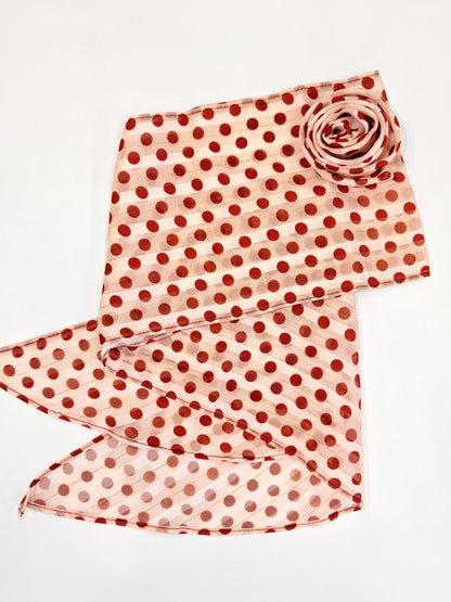 Polka Dots Scarf With Floral Clip