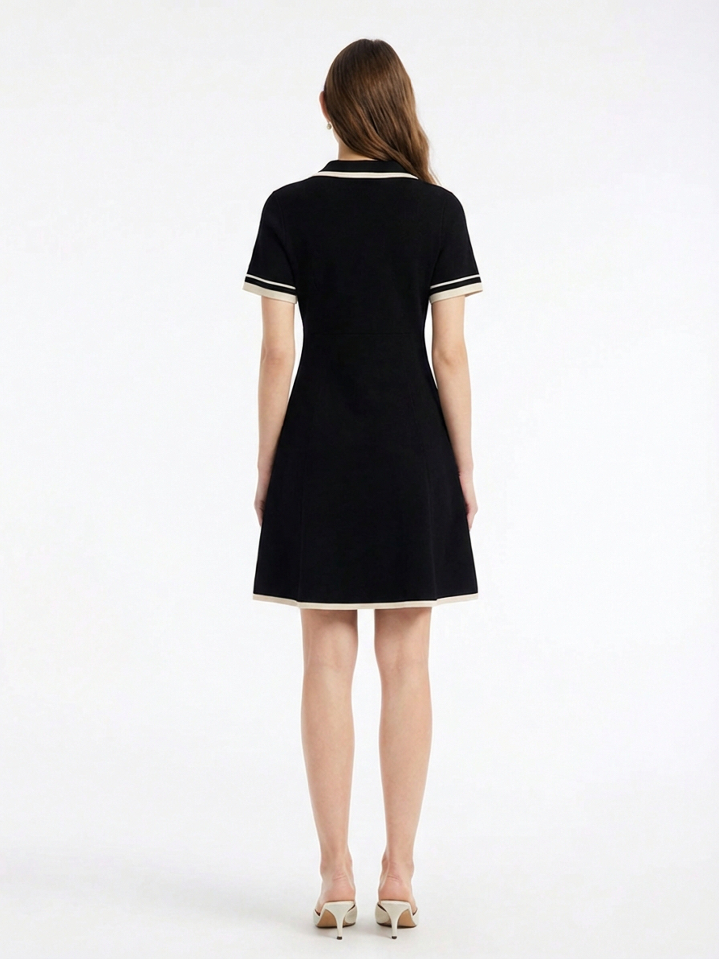Tencel Blend Contrast Trim Women Lapel Knit Mini Dress