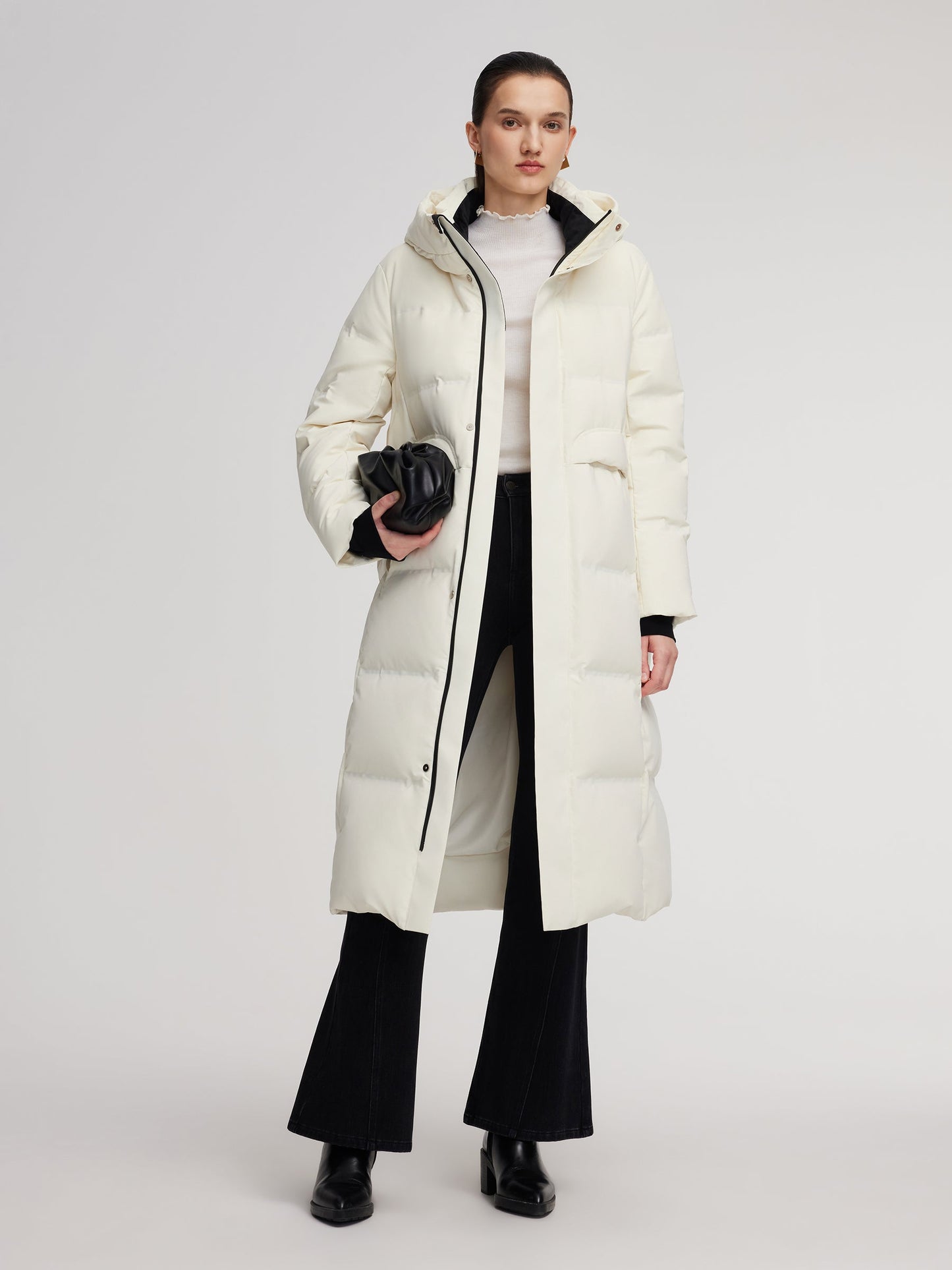 Thermal Tech Back Hooded Unisex Long Goose Down Coat