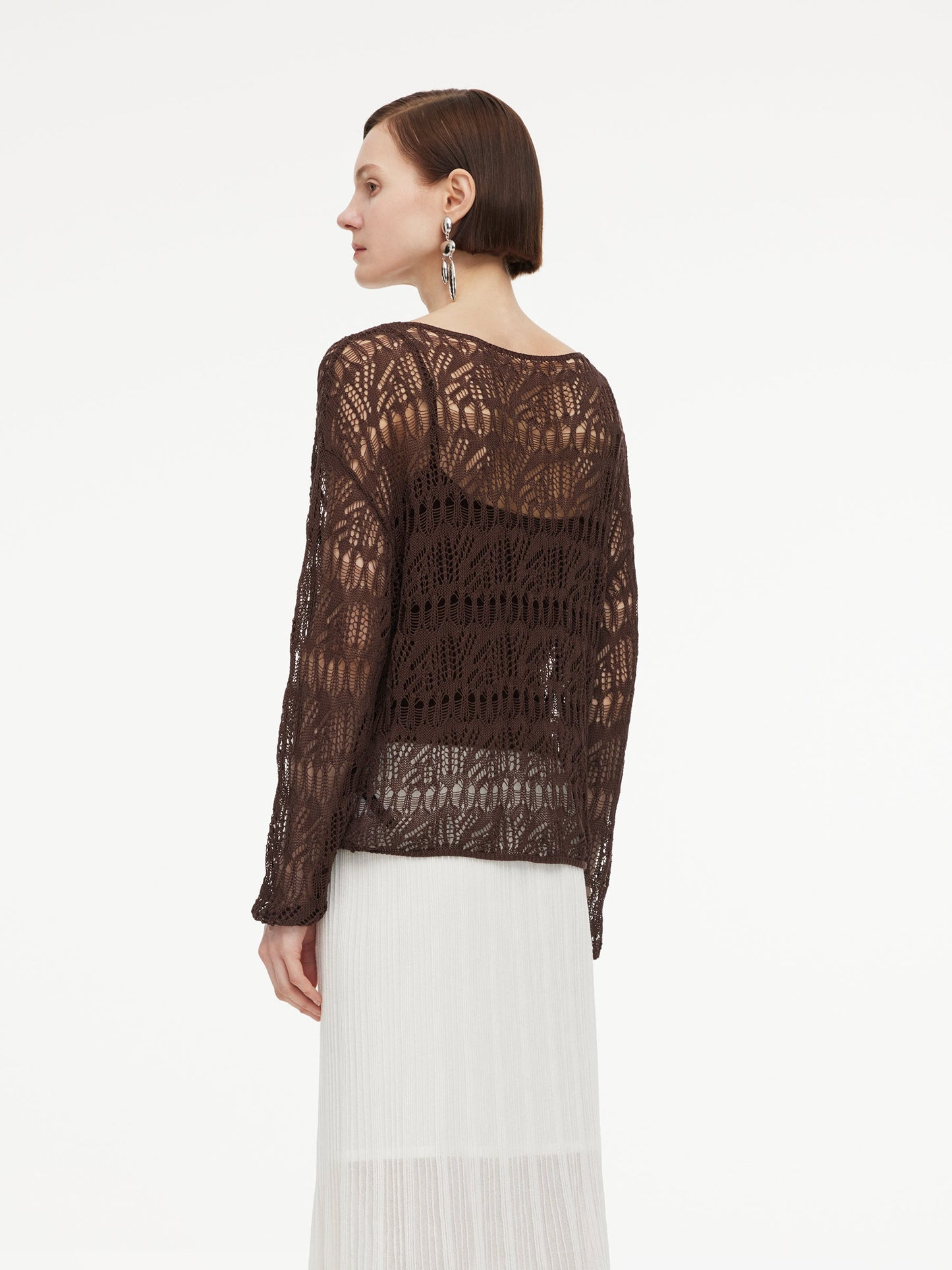 Cotton Blend Open-Knit Top And Camisole Two-Piece Set