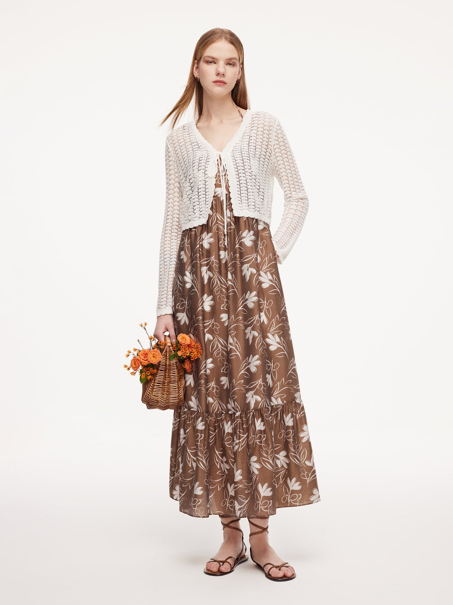 Tencel Blend Floral Print Women Strap Maxi Dress