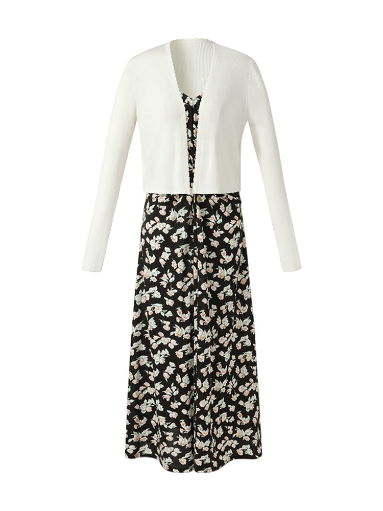 100% Cotton Strap Maxi Dress And Lyocell Cardigan Two-Piece Set