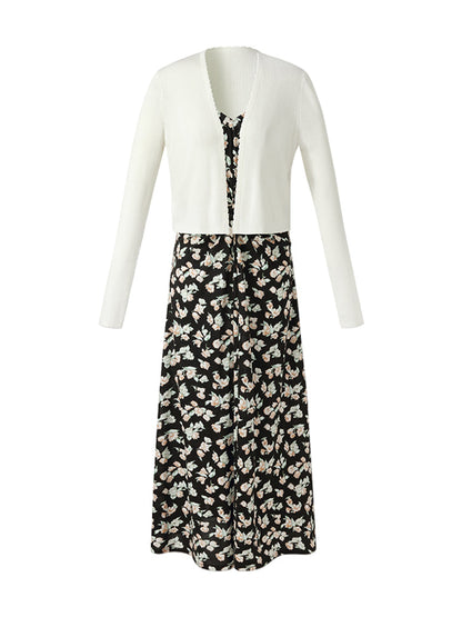 100% Cotton Strap Maxi Dress And Lyocell Cardigan Two-Piece Set