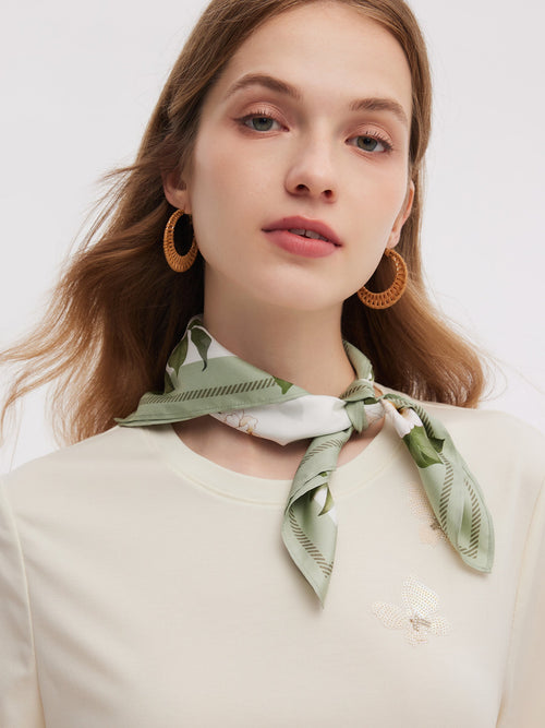 100% Mulberry Silk Rose Print Women Scarf