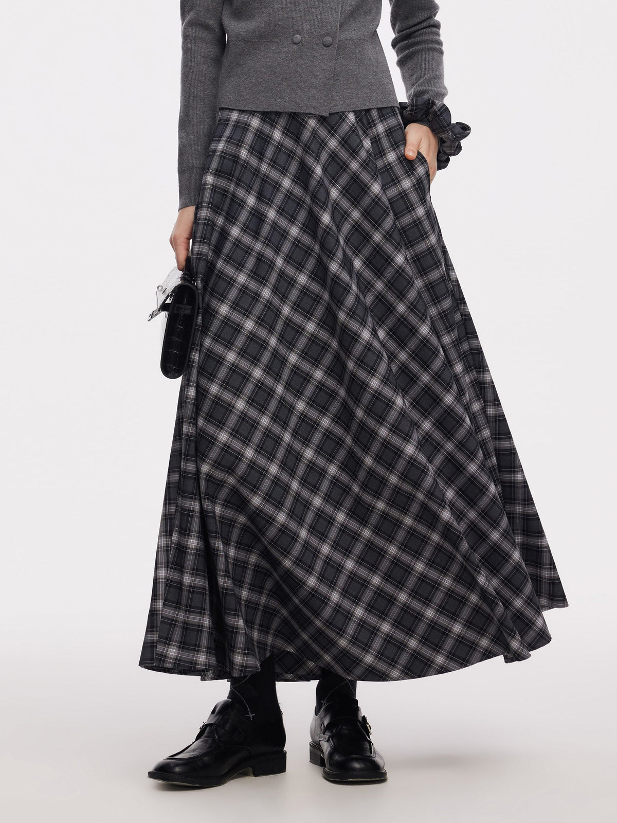 Plaid Women A-Line Skirt With Scrunchie