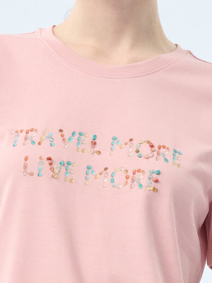 Cotton Beaded Letter Women T-Shirt