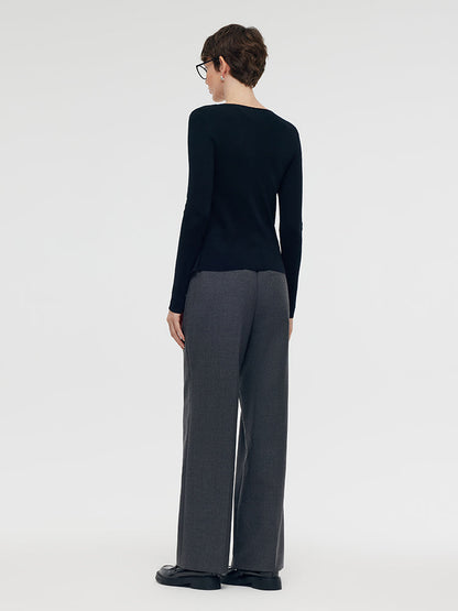 100% Wool Patchwork Women Long Sleeve Knit Top