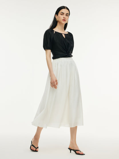 Tencel Blend Twist Front Top And A-Line Skirt Two-Piece Set