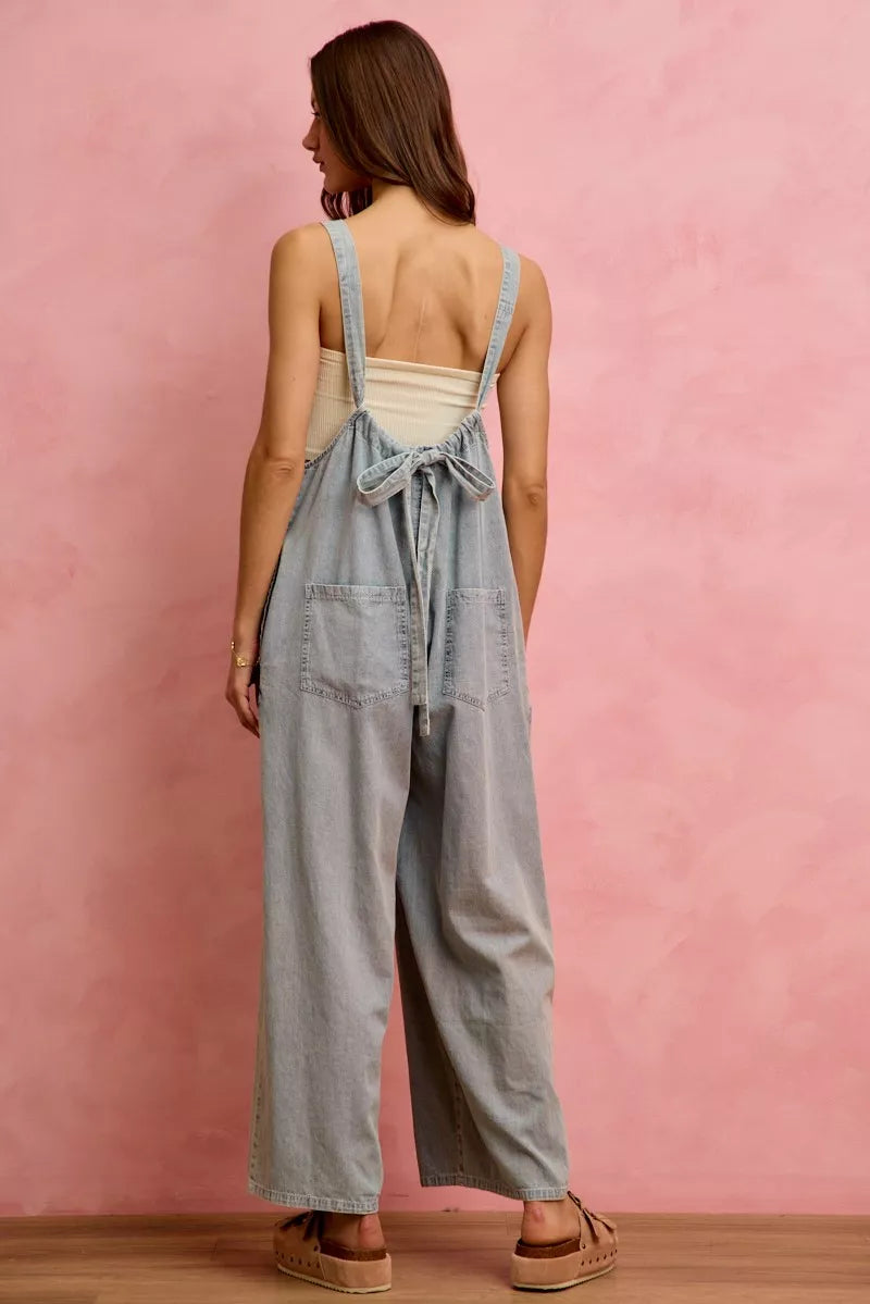 SO ME Wide Leg Lightweight Denim Overalls