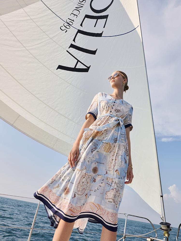 19 Momme Silk Map Print Midi Dress