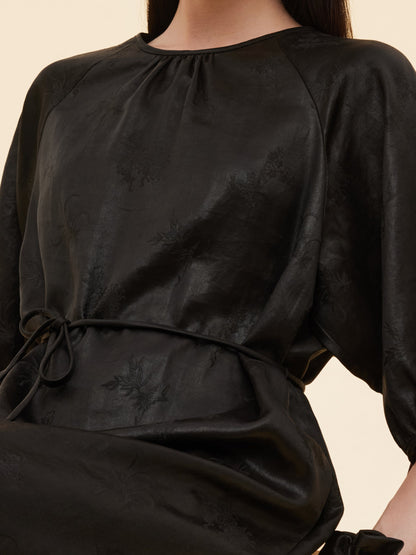 19MM Xiang Yun Silk Jacquard Women Self-Tie Belt Maxi Dress