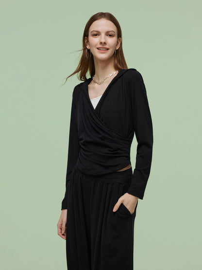 Tencel Blend Hoodie And Wide Leg Pants Two-Piece Set