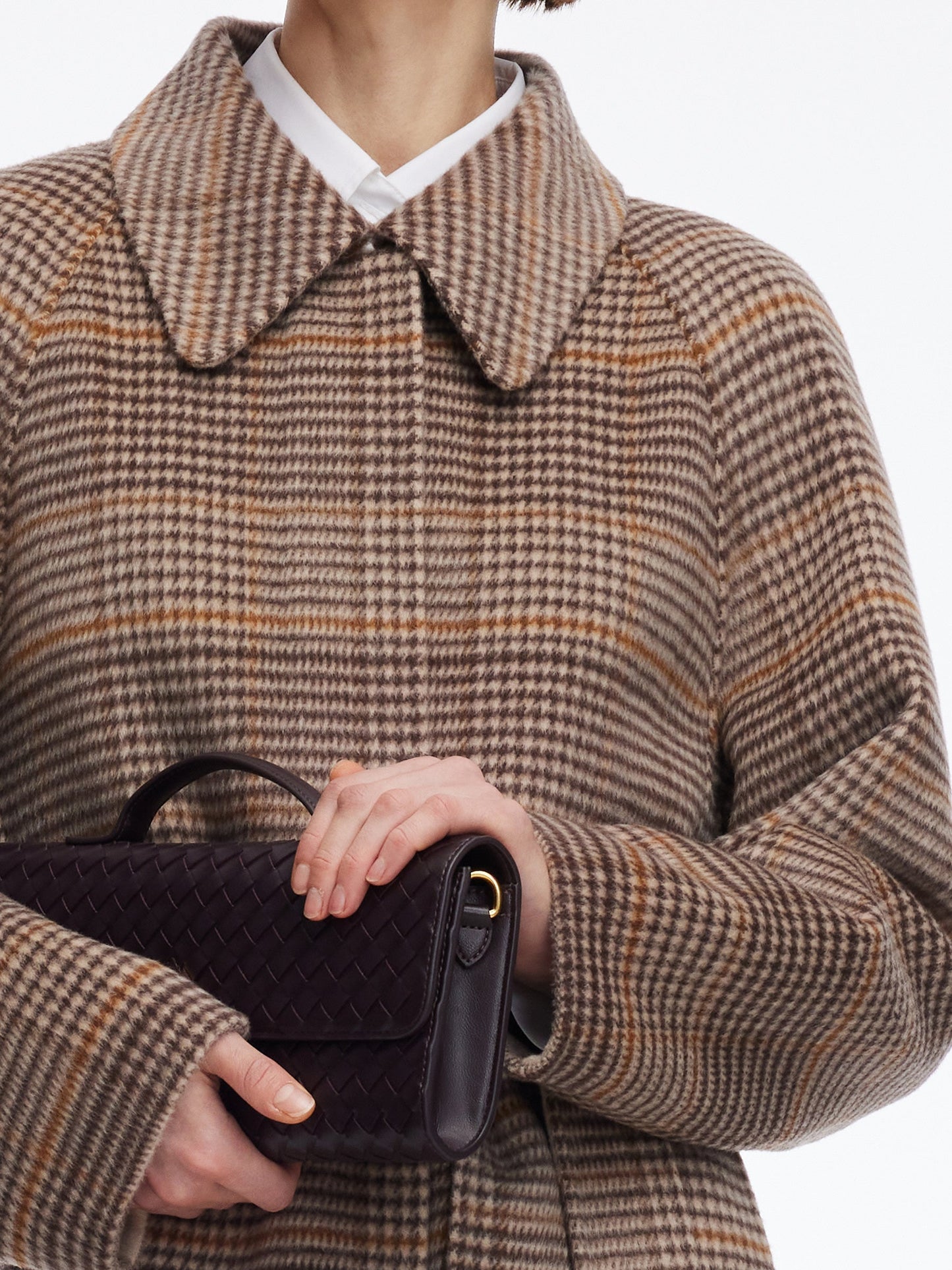 Cashmere Wool Blend Plaid Double-Faced Women Wrap Overcoat