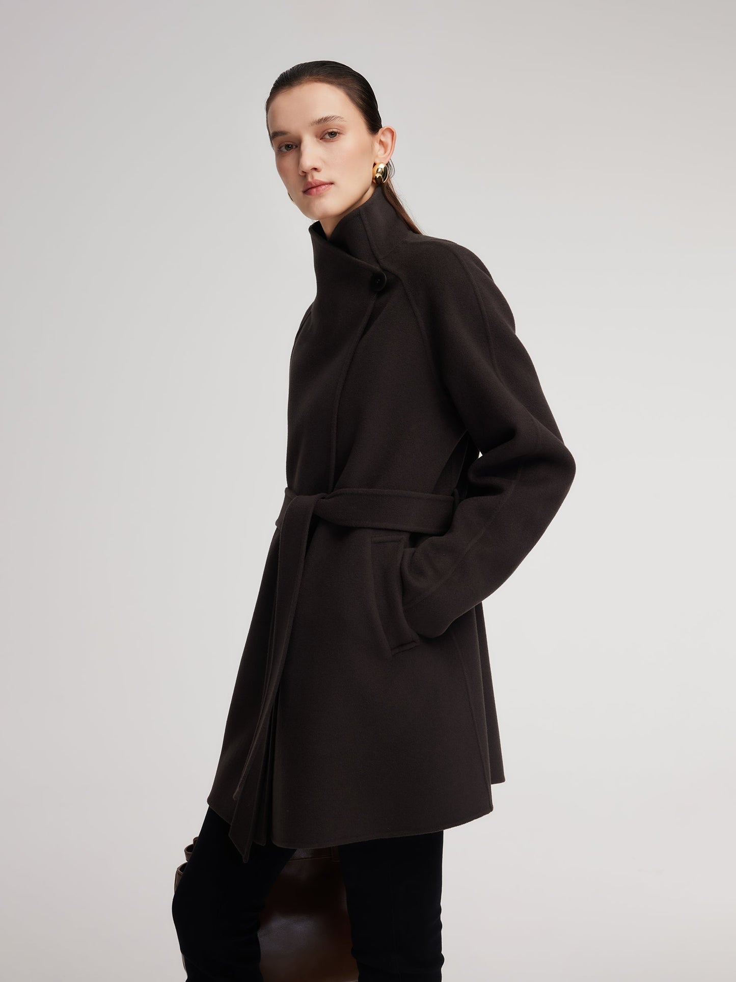 Cashmere Wool Blend Convertible Collar Women Wrap Coat