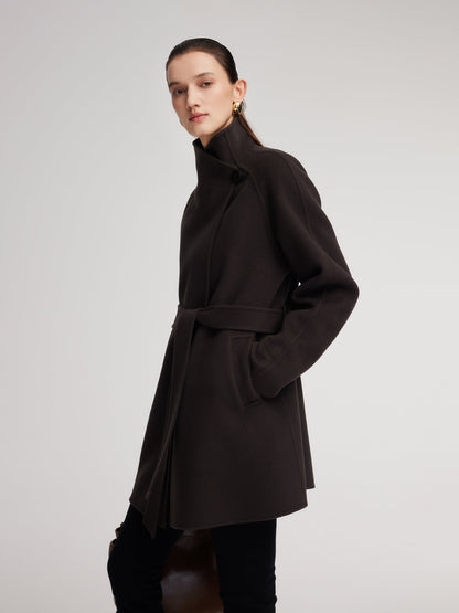 Cashmere Wool Blend Convertible Collar Women Wrap Coat