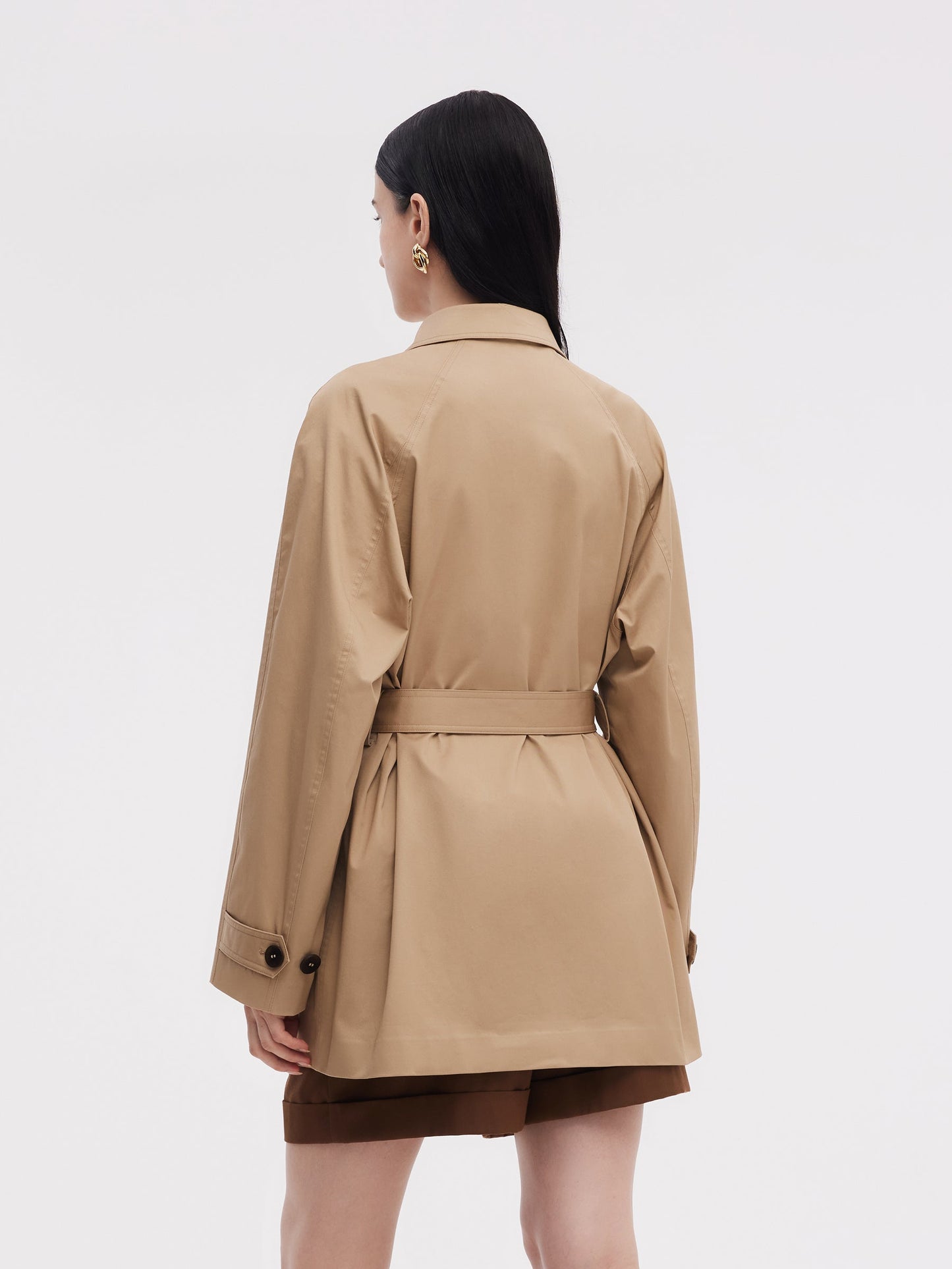 Cotton Adjustable Cuffs Self-Tie Belt Women Trench Coat
