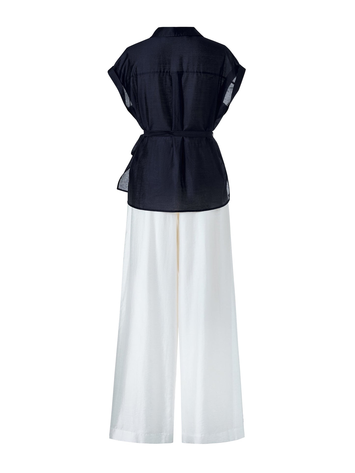 Pre-Order Tencel Blend Belted Blouse And Pants Two-Piece Set