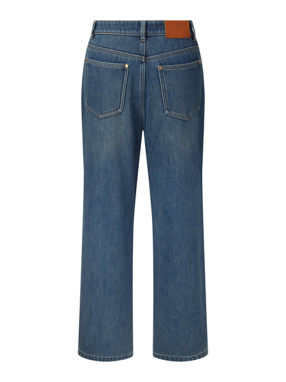 100% Cotton Denim Fleece Lined Women Straight Ankle Length Jeans