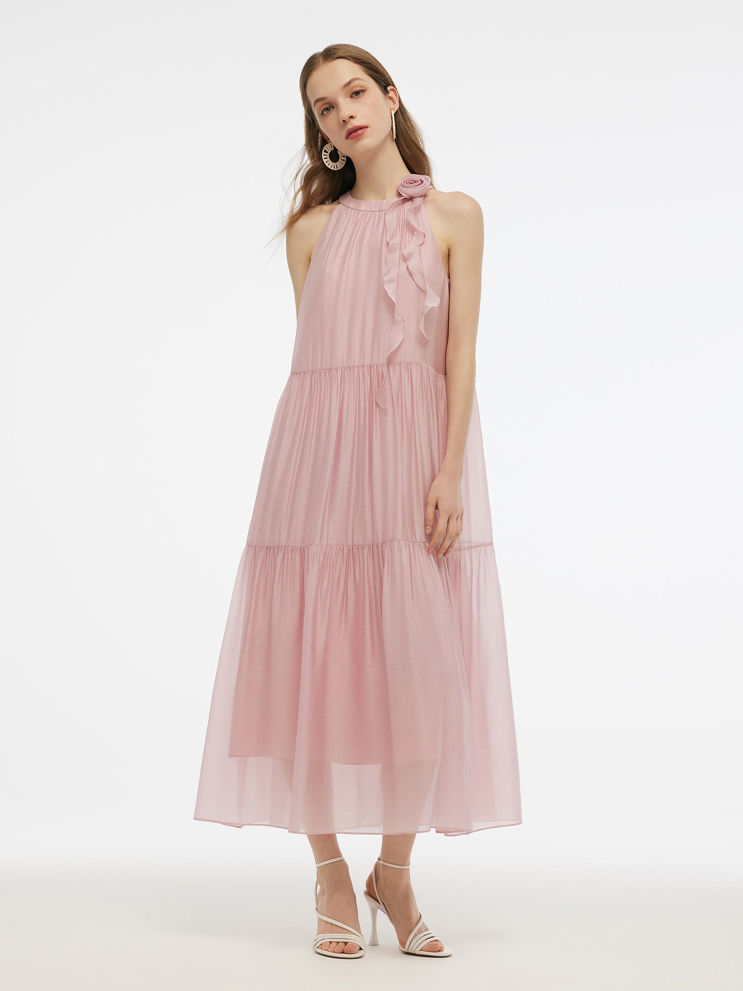 Women Halter Maxi Dress With Detachable Flower