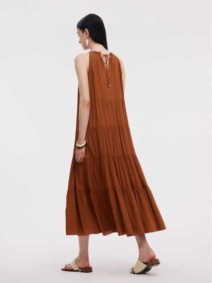 Tencel Acetate Blend Women Halter Maxi Dress
