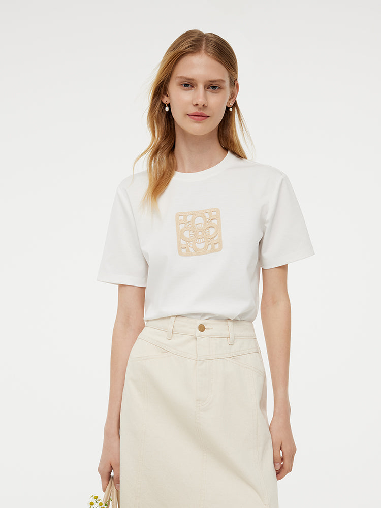 100% Cotton Embroidered Women T-Shirt