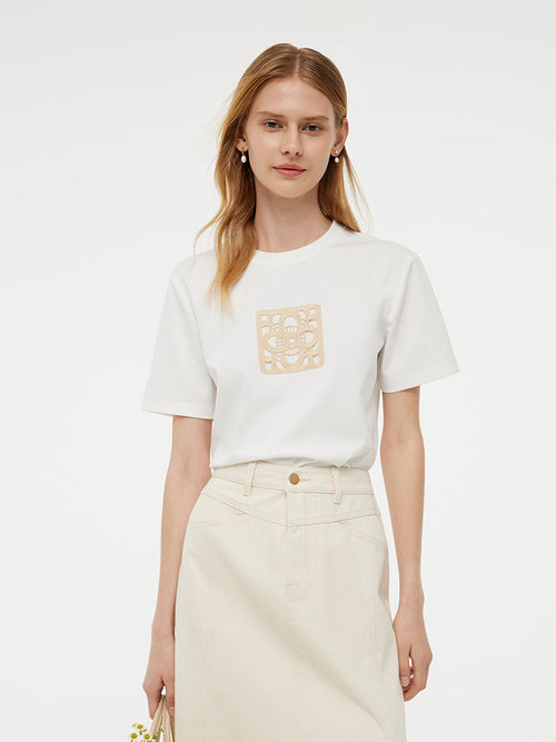 100% Cotton Embroidered Women T-Shirt