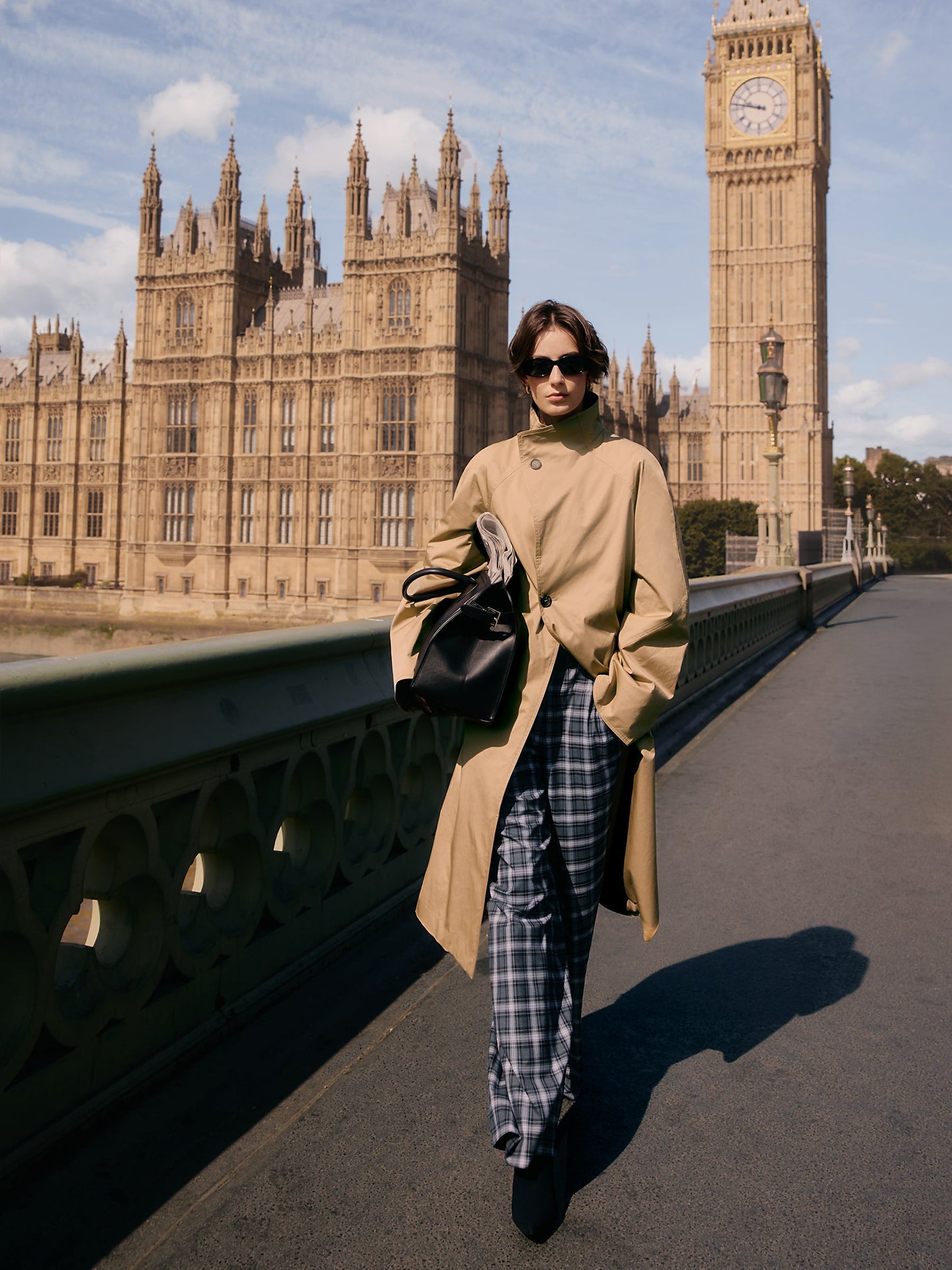 Cotton Color Block Cuffs Unisex Trench Coat