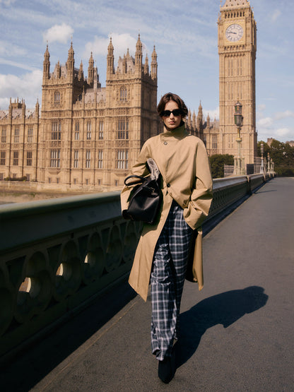 Cotton Color Block Cuffs Unisex Trench Coat