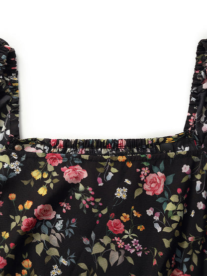 Mulberry Silk Rose Print Women Maxi Dress