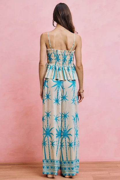 SO ME Palm Tree Smocked Bodice Adjustable Cami Top