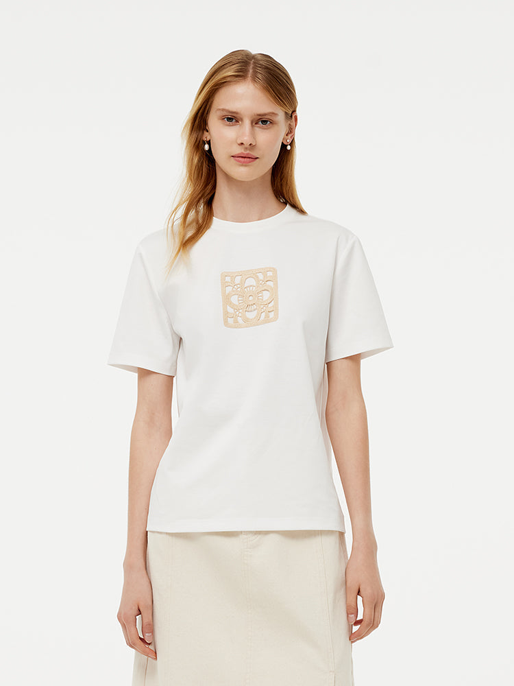 100% Cotton Embroidered Women T-Shirt