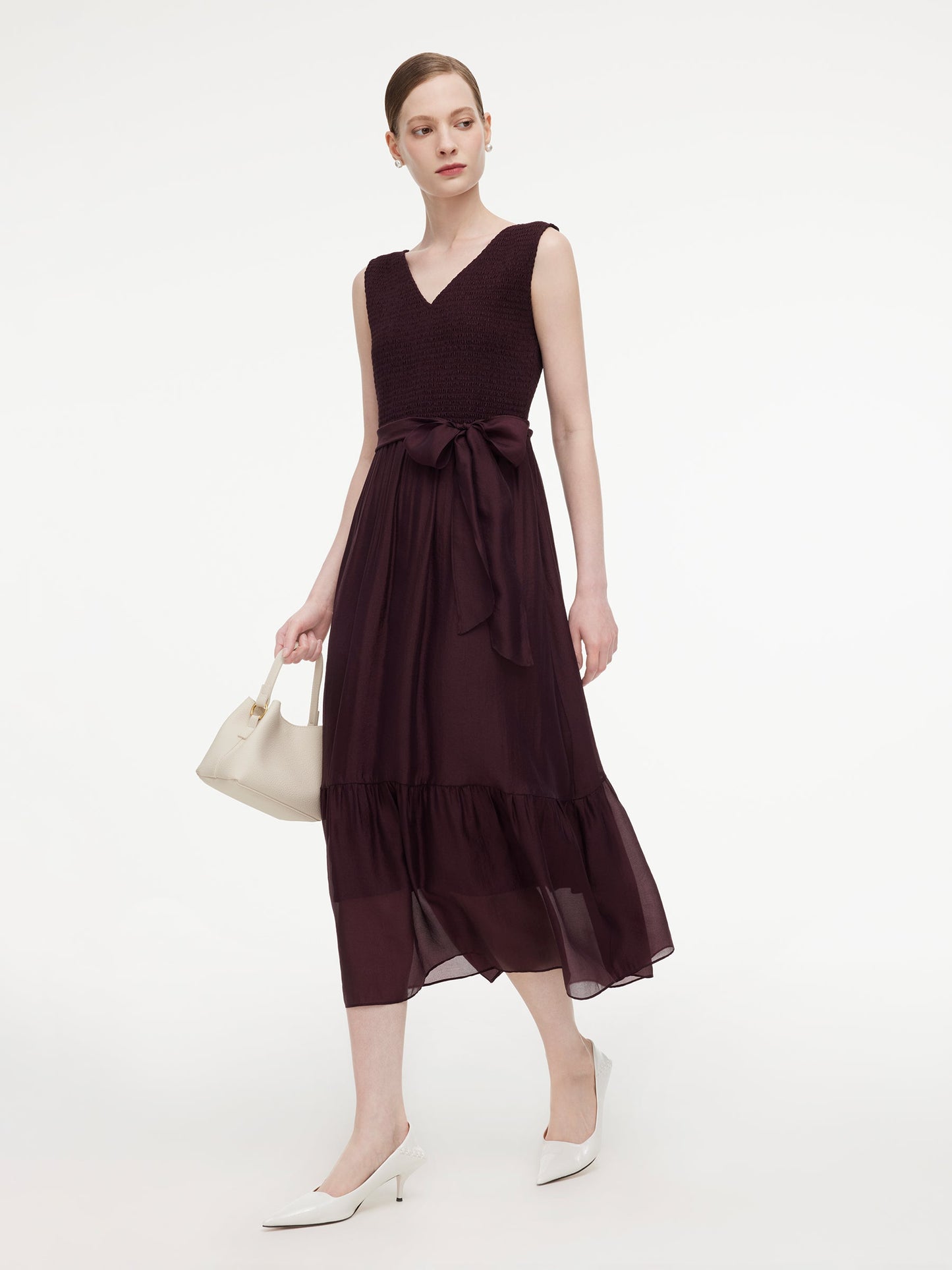 [Preview] Reversible A-Line Women Sleeveless Maxi Dress With Bowknot Ribbon