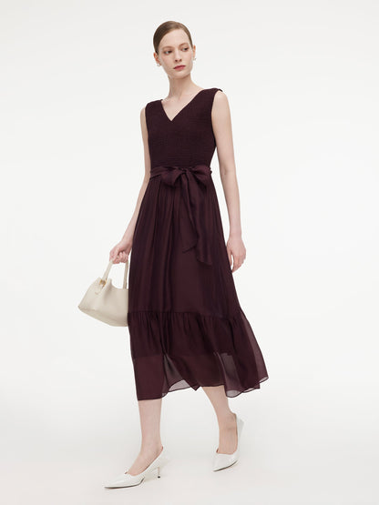 [Preview] Reversible A-Line Women Sleeveless Maxi Dress With Bowknot Ribbon