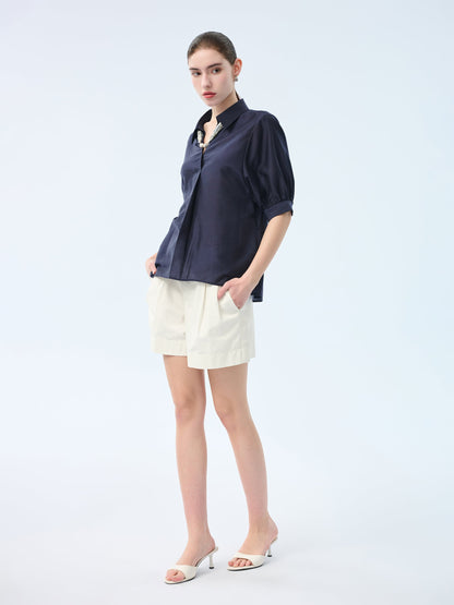Tencel Blend Loose Fit Women Blouse With Silk Scarf