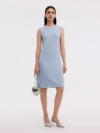 Frayed Edge Sleeveless Women Knit Mini Dress