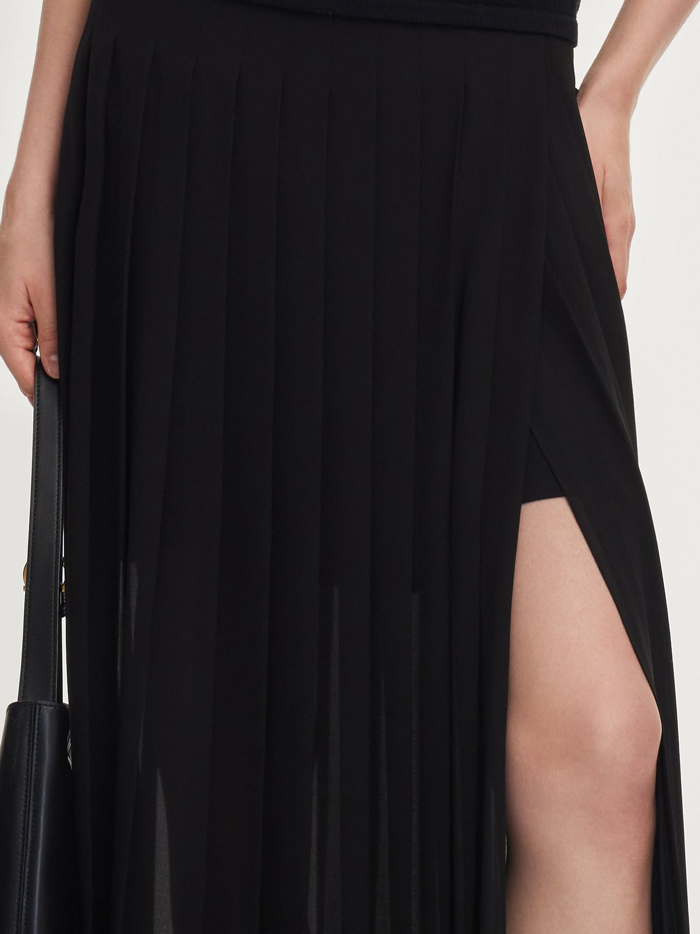 Adjustable Waist Side Slit Women Pleated Skirt