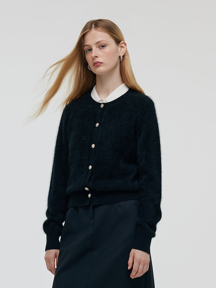 Black Brushed Cashmere Women Cardigan