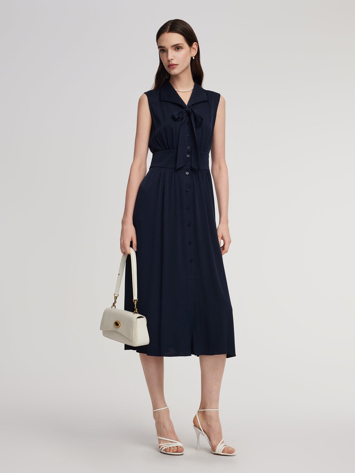 22MM Mulberry Silk Gathered Waist Women Sleeveless Maxi Dress